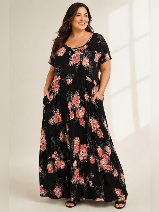 torrid Tops - 🌸 Torrid Super Soft Floral Maxi Dress | Plus Size 3 (22/24) | Black Rose Print